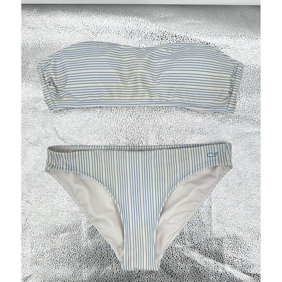 VINEYARD VINES 2 piece bikini swimsuit strapless bandeau padded cups blue XS M - Picture 1 of 10